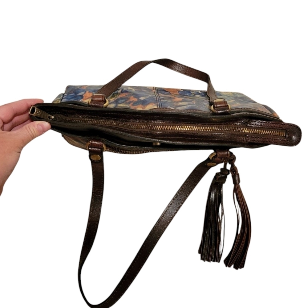 Patricia Nash Blue Clay Poppy Leather Tote Tassle Zipper Floral Western Boho Bag - Picture 5 of 12
